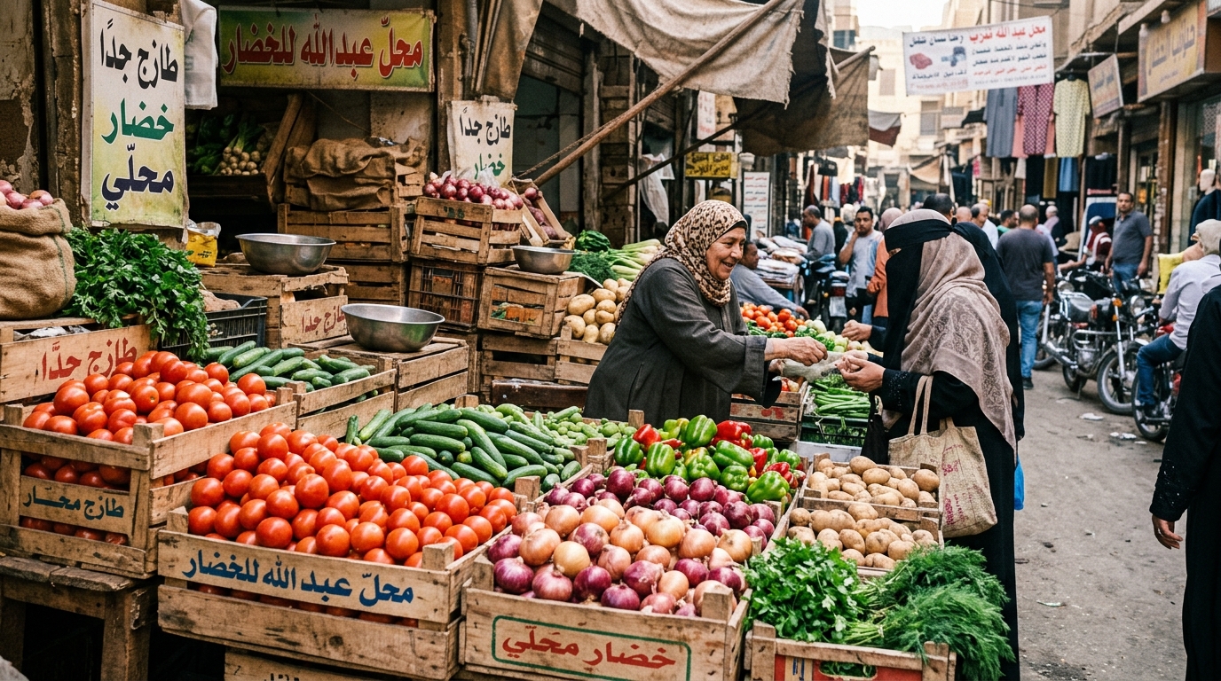 عرض الخضار والفاكهة الطازجة في الأسواق والمجمعات المصرية